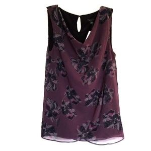 Ann Taylor Sleeveless Blouse Purple Floral XSmall